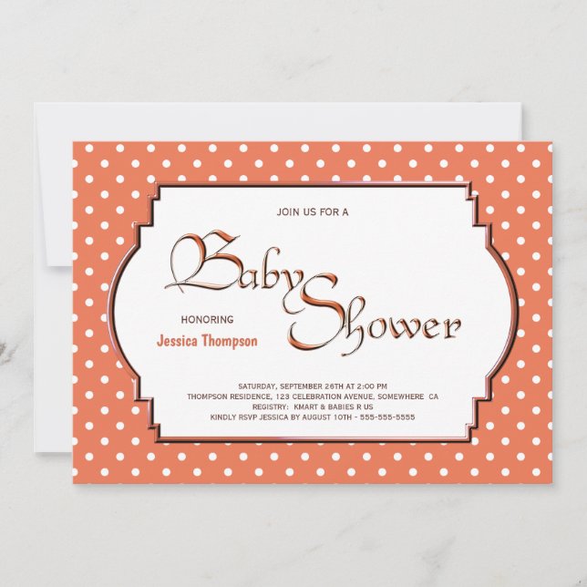 Orange and White Polka Dot Baby Shower Invitation (Front)