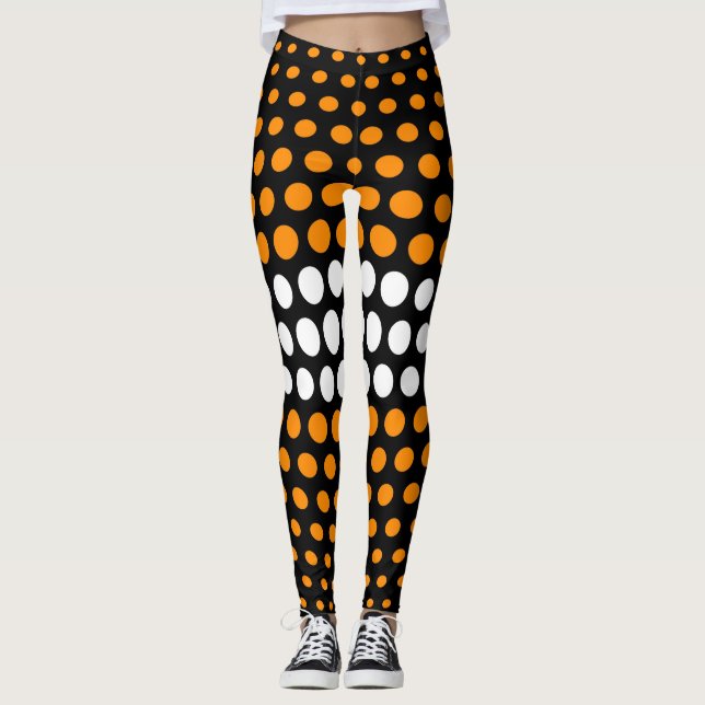 Orange and White Polka Dot Pattern Leggings (Front)