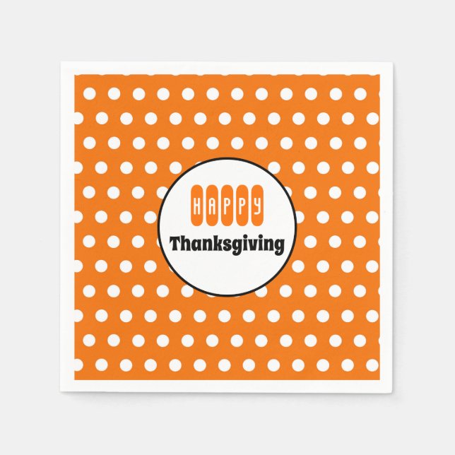 Orange and White Polka Dot Thanksgiving Napkins (Front)