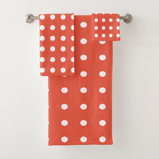 Orange and White Polka Dots Bath Towel Set (Insitu)