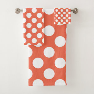Orange and white polka dots pattern bath towel set