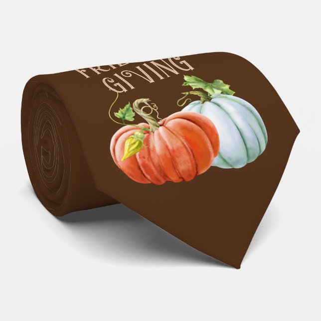 Orange and white pumpkins Happy Friendsgiving fall Tie (Rolled)