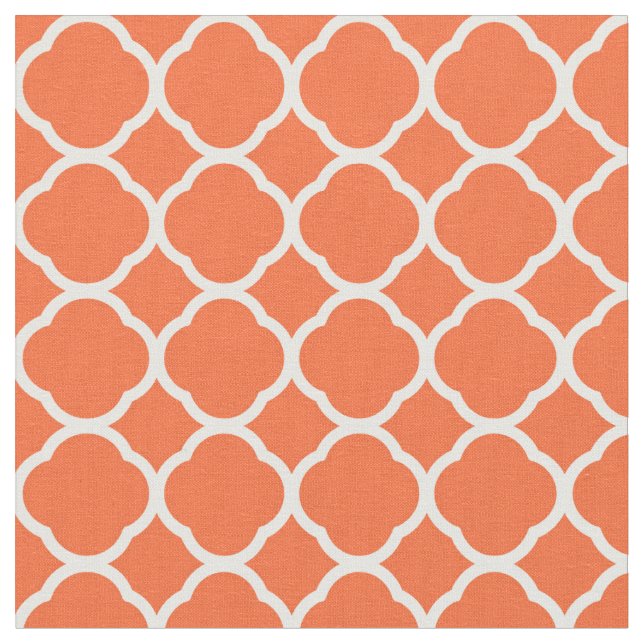 Orange and White Quatrefoil Pattern Fabric (Close Up)