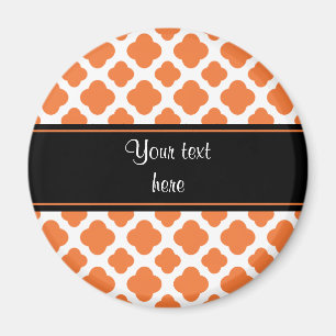 Orange and White Quatrefoil Pattern Magnet