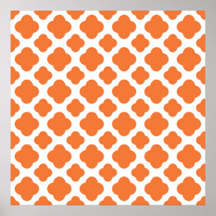 Orange and White Quatrefoil Pattern Poster