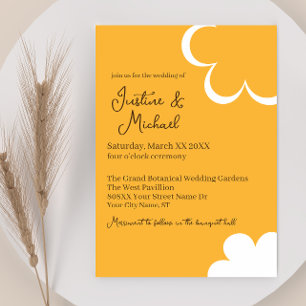 Orange and White Retro Flowers Wedding Invitation