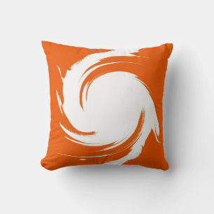 Orange and White Retro Swirl Painting Abstract Art Cushion