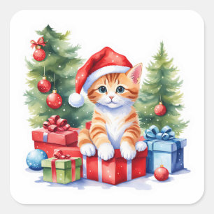 Orange and White Santa Kitten,Lots of Gifts Square Sticker