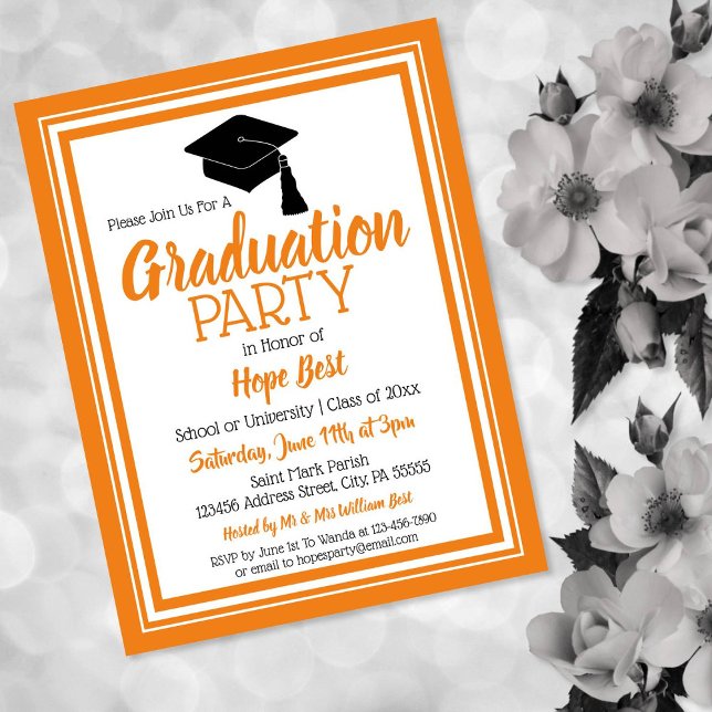 Orange and White School Colours Grad Party Invitation Postcard (Creator Uploaded)