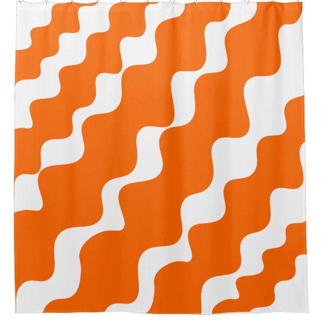 Orange and white slanting waves pattern  shower curtain (Front)