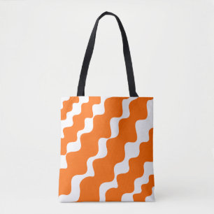 Orange and white slanting waves pattern tote bag