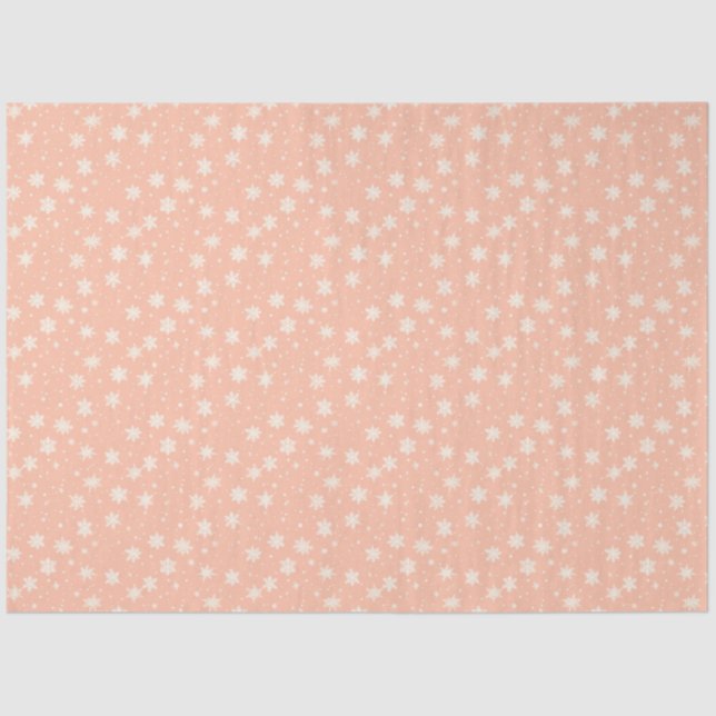 Orange and White Snowflakes and Stars Christmas Tissue Paper (Front)