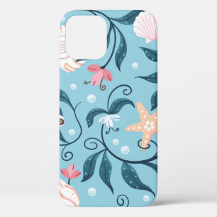 Orange and white starfish, various shaped seashell iPhone 12 case