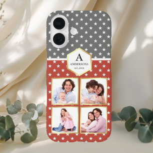 Orange and White Stars Pattern Photo Collage iPhone 16 Case