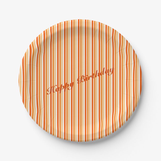 Orange And White Stripe Paper Plates (Front)