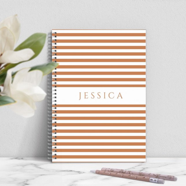 Orange And White Striped Pattern Name Notebook (Personalized Modern Orange Stripes Notebook)