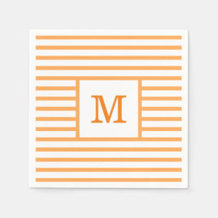 Orange and White Stripes Custom Monogram Napkin