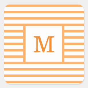Orange and White Stripes Custom Monogram Square Sticker