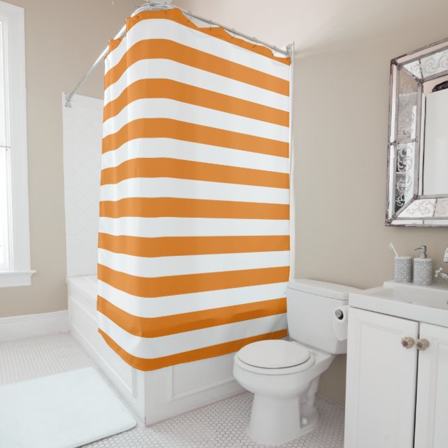 Orange and White Stripes | Editable Colours Shower Curtain (In Situ)