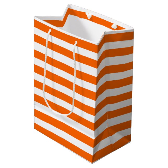 Orange and White Stripes  Medium Gift Bag (Front Angled)