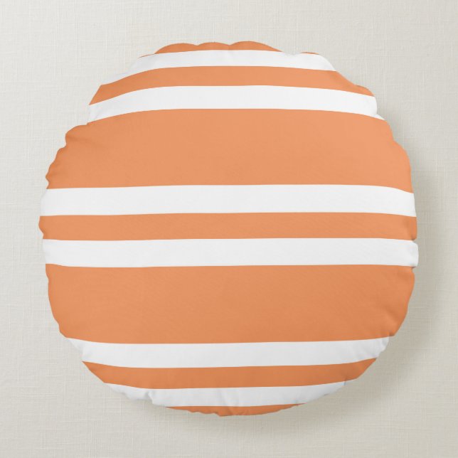 Orange and White Stripes Round Cushion (Front)