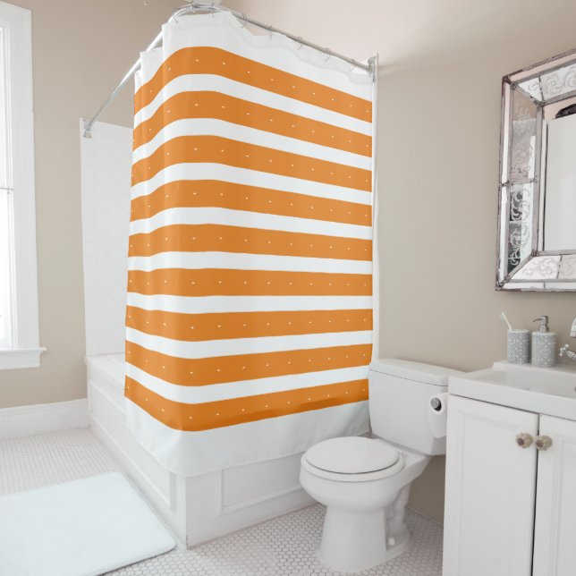 Orange and white stripes shower curtain (In Situ)