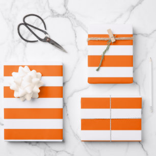 Orange and White Stripes  Wrapping Paper Sheet
