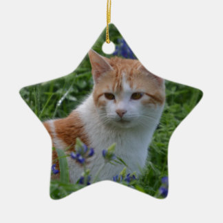 Orange and White Tabby Ceramic Tree Decoration