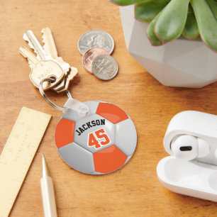 Orange and White Team Soccer  ⚽ Ball Keychain