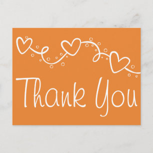 Orange and White Thank You Hearts Fall Wedding Postcard