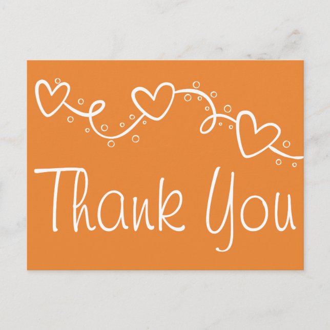 Orange and White Thank You Hearts Fall Wedding Postcard (Front)