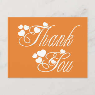 Orange And White Thank you Love Hearts Postcard