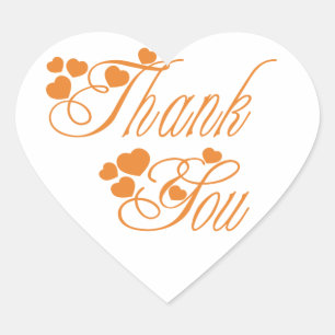 Orange And White Thank You Love Hearts - Wedding Heart Sticker