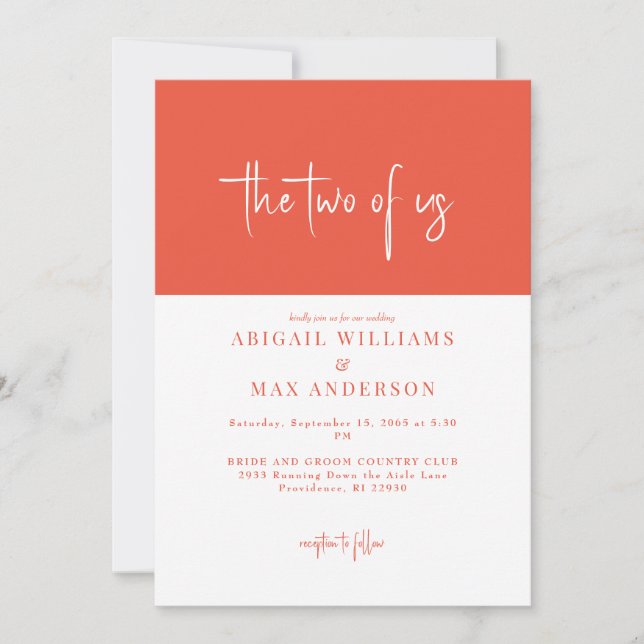 Orange and White The Two of Us Wedding Invitation (Front)