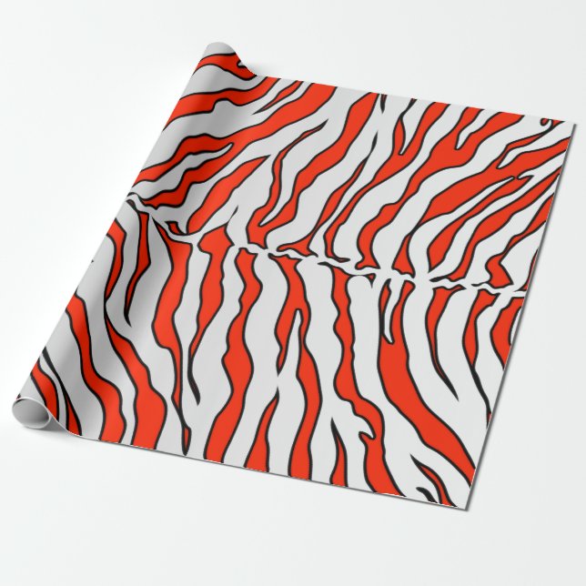 Orange And White Tiger Stripes Animal Print Wrapping Paper (Unrolled)