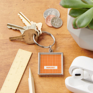 Orange and white tile blocks custom key ring