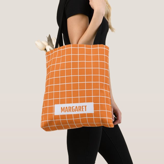 Orange and white tile blocks custom tote bag (Close Up)