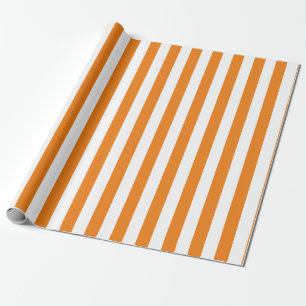 Orange and White Vertical Stripe Pattern Wrapping Paper