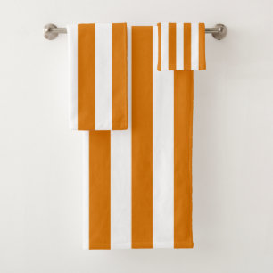 Orange and White Vertical Stripes Bath Towel Set