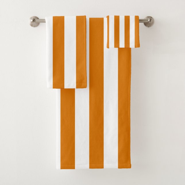 Orange and White Vertical Stripes Bath Towel Set (Insitu)