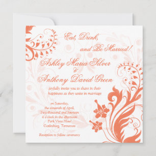 Orange and White Vintage Floral Wedding Invitation