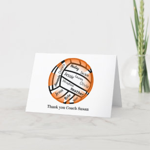 Orange and White Volleyball Thank You Coach Card
