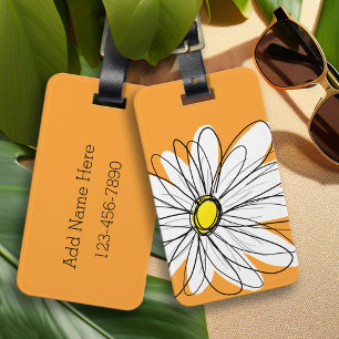 Orange and White Whimsical Daisy with Custom Text Luggage Tag