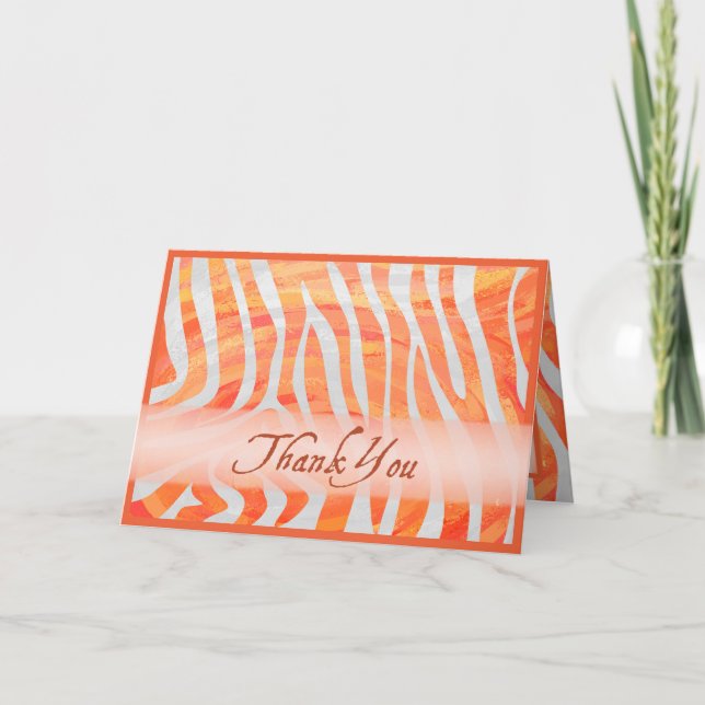 Orange and White Zebra Pattern Thank You Card (Front)