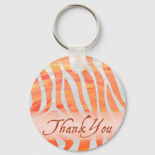 Orange and White Zebra Pattern Thank You Key Ring