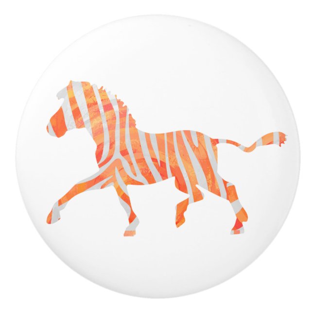 Orange and White Zebra Silhouette Ceramic Knob (Front)
