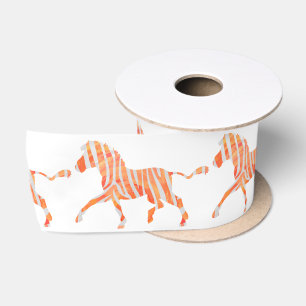 Orange and White Zebra Silhouette Satin Ribbon