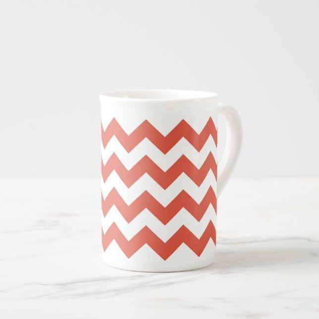 Orange and White Zigzag Bone China Mug (Front Right)