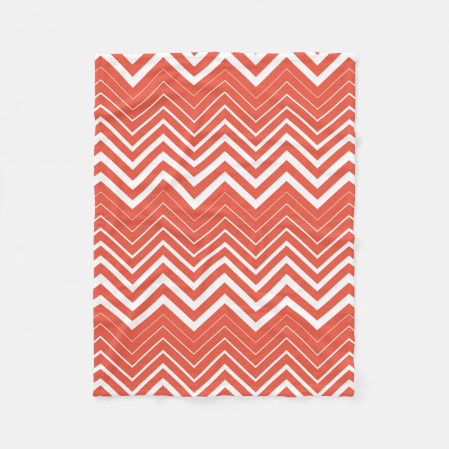 Orange And White Zigzag Chevron Fleece Blanket (Front)