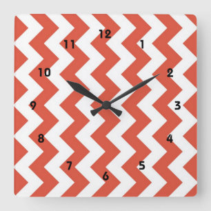 Orange and White Zigzag Square Wall Clock